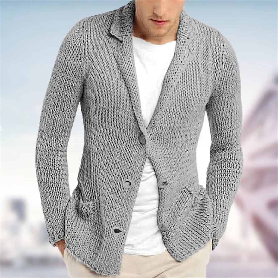 

2026 Men's Casual Knitted Cardigan Jacket Spring Autumn Club Party Knitwear Sweater Male Long Sleeve Lapel Coat Loose Streetwear