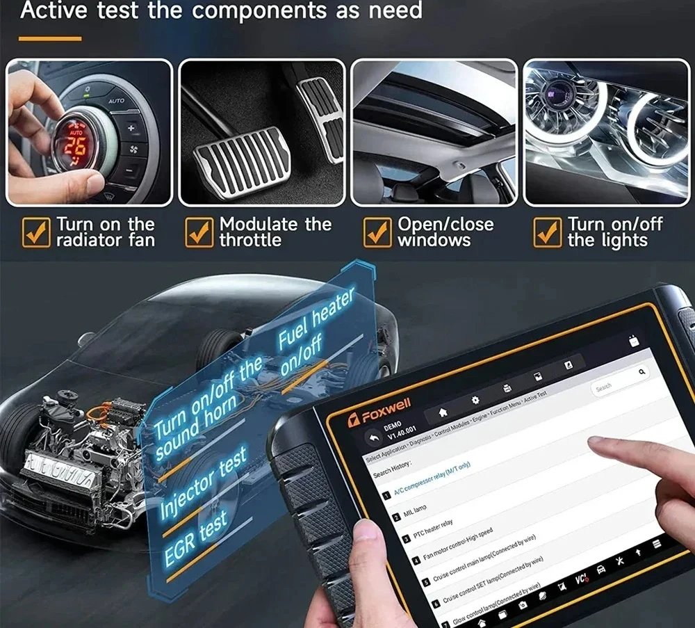 2024 FOXWELL GT75TS OBD2 Scanner Bi-Directional Scan Diagnostic Tools ECU Coding TPMS Relearn/Activate/Program for Workshop Tool