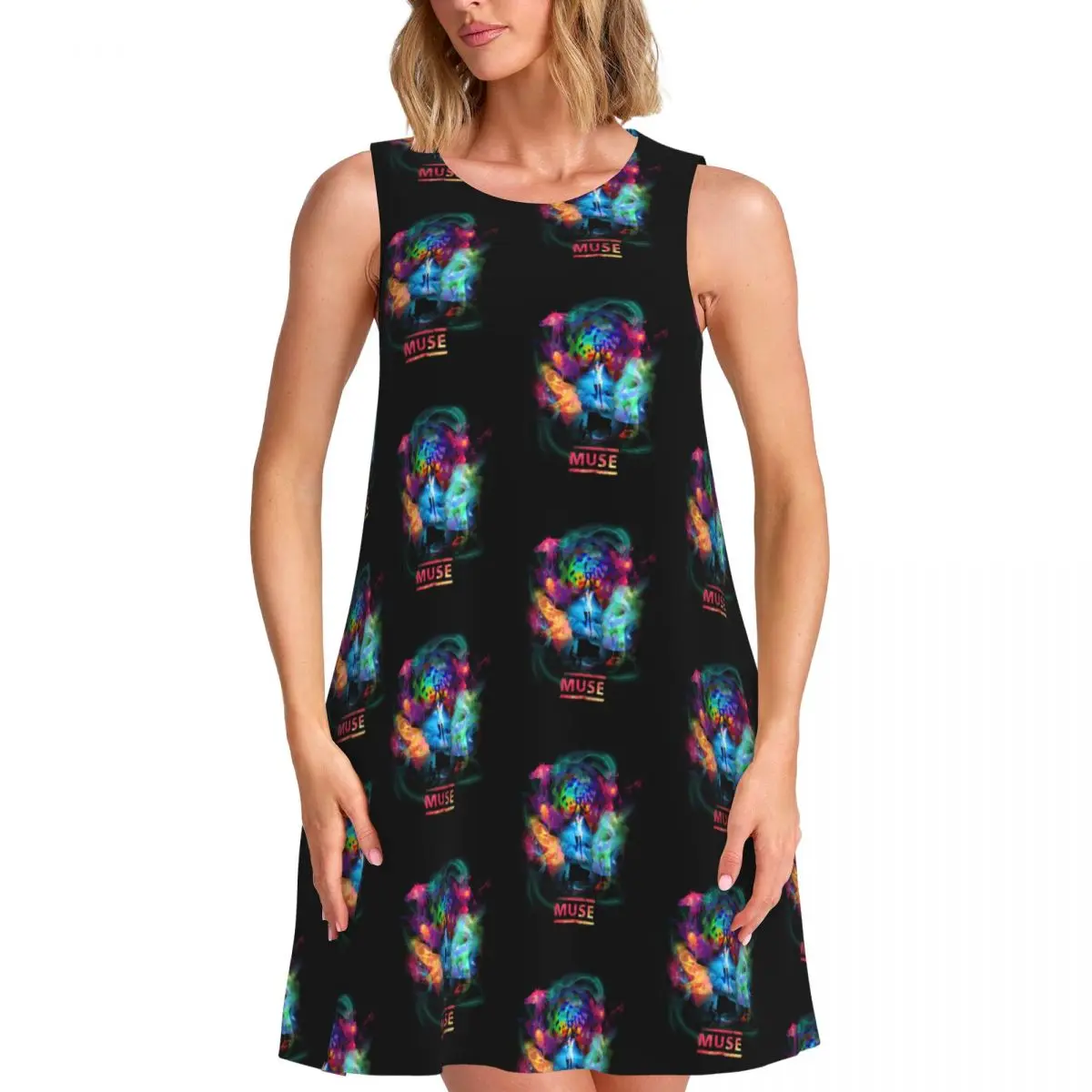 

Свободный сарафан с карманом и принтом рок-группы M-Muses на заказ, женское платье без рукавов для пляжного отдыха, платье