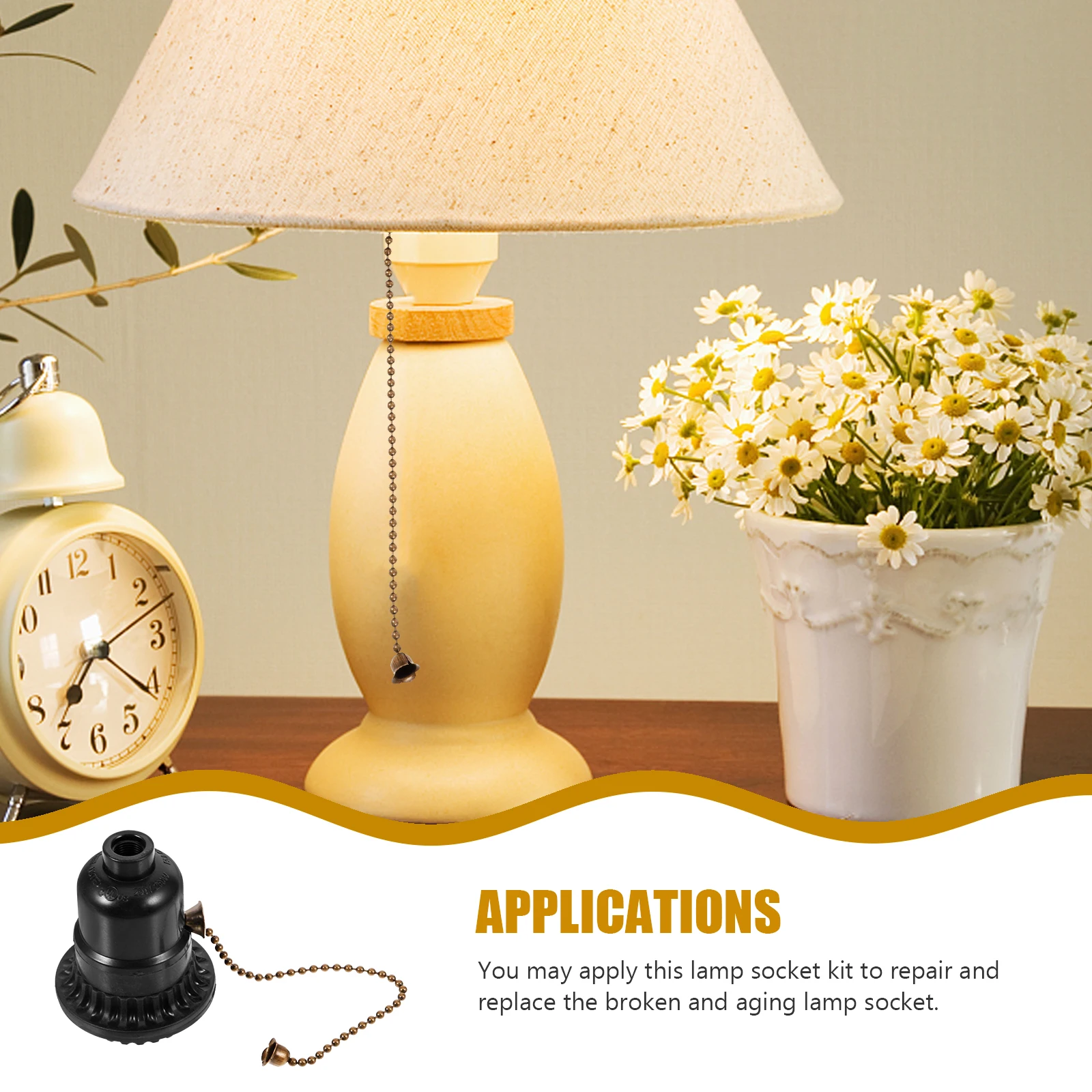 

Flexible Pull Chain Lamp Socket Light Fixture Accessory Black Semi-Tooth Double Ring LED Lamp Base Lighting Solution