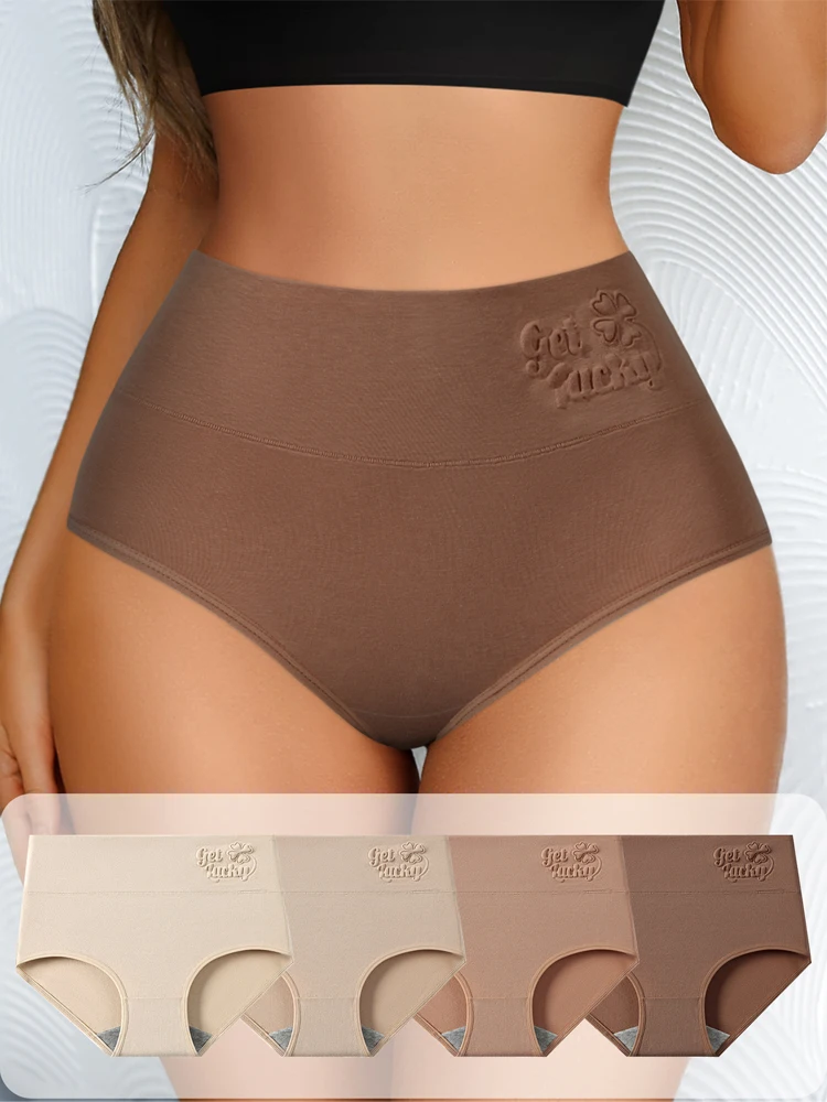 4 Uds. Bragas de algodón para mujer, ropa interior moldeadora de cuerpo de cintura alta, calzoncillos transpirables, bragas suaves para mujer, lencería femenina sólida
