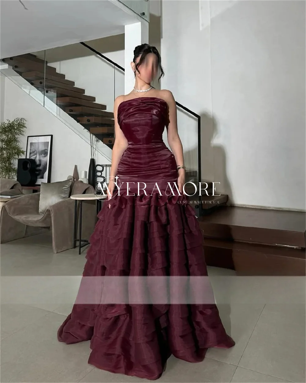 

Elegant Evening Dresses for Women Strapless Prom Dresses For Party Tiered A-line Pleated Backless Gowns فساتين سهرة Customized
