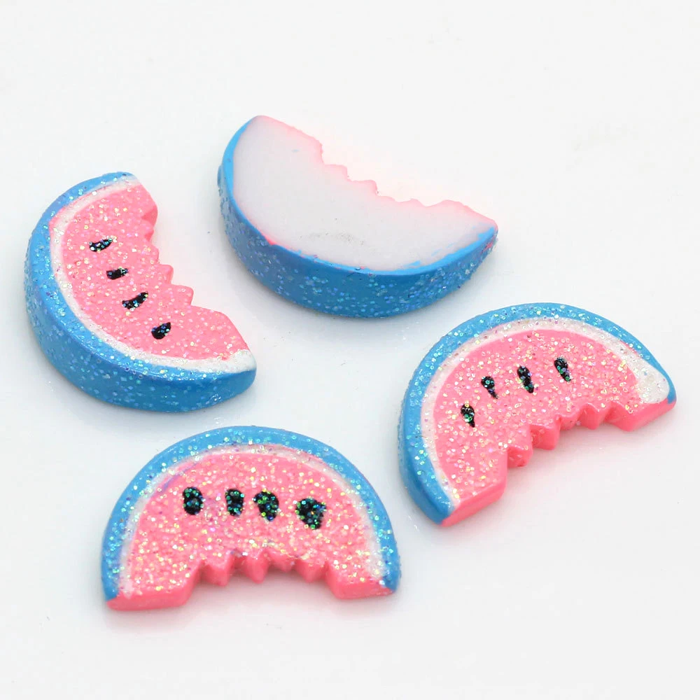 100pcs Shiny Blue Pink Resin Fruit Watermelon Slices Cabochon DIY Scrapbook Cell Phone Decor Jewelry Accessories 21x12x5mm