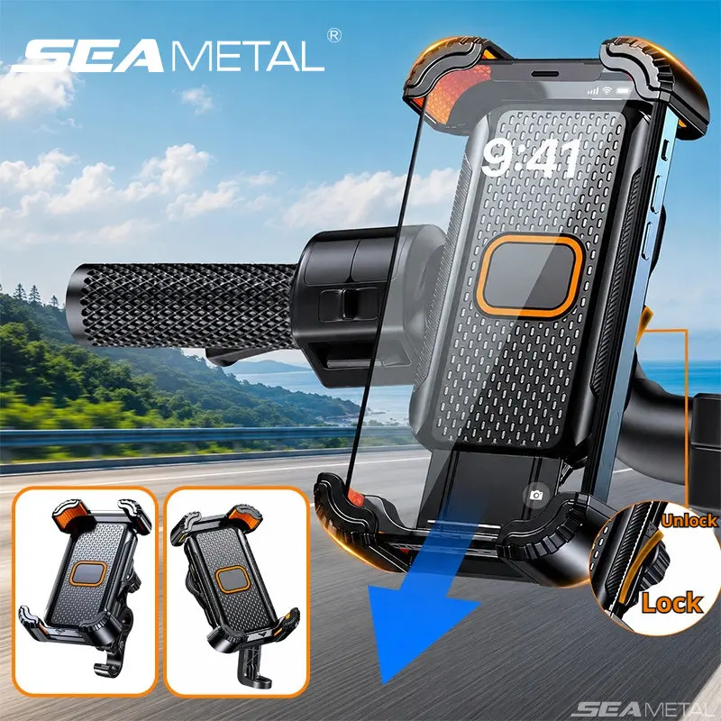 

SEAMETAL Universal Bike Phone Holder 360° Rotatable Side Safety Lock Bottom Hook Design Damping Durable Motorcycle Phone Mount