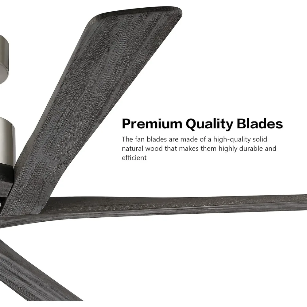 54 Inch Ceiling Fan without Lights, 5 Reversible Carved Solid Wood Blades, 6-Speed Noiseless Motor, Ceiling Fan No Light