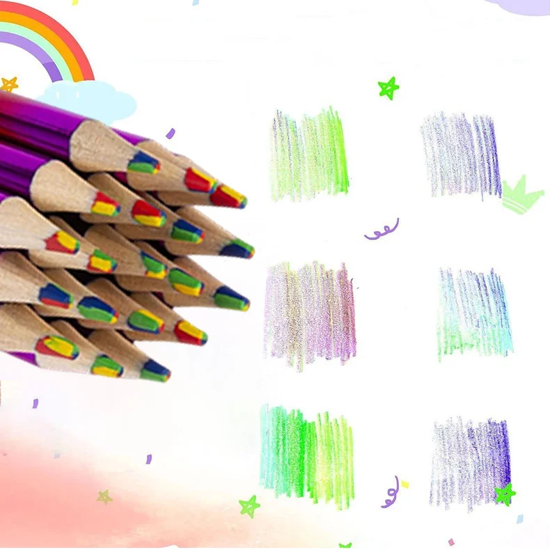8 Stück 16 Stück Regenbogen-Buntstifte, 4-in-1-Mehrfarbstifte zum Zeichnen, Skizzieren, Kritzeln, Färben, Kunstbedarf – Detail 4
