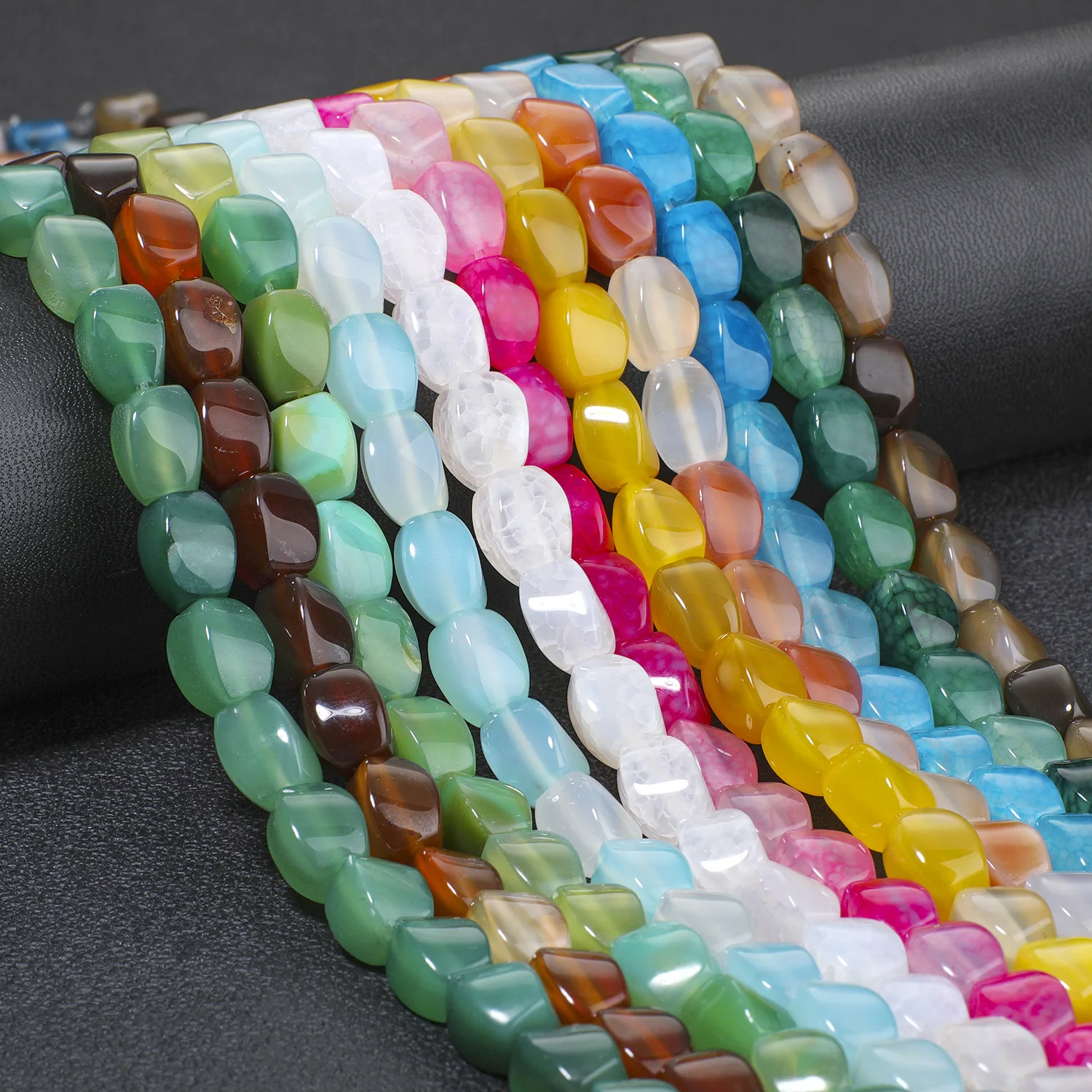 12x8mm gedrehte Röhrenperlen aus Stein, mehrfarbige Achat-Steinperlen, lose Abstandsperlen für die Schmuckherstellung, DIY-Armband-Zubehör