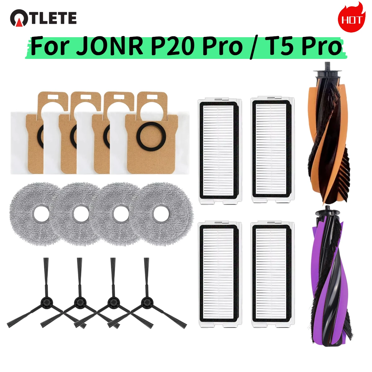 For JONR P20 PRO / T5 Pro Robot Vacuum Cleaner Parts Brush Hepa Filter Mop Cloth Dust Bag Replacement