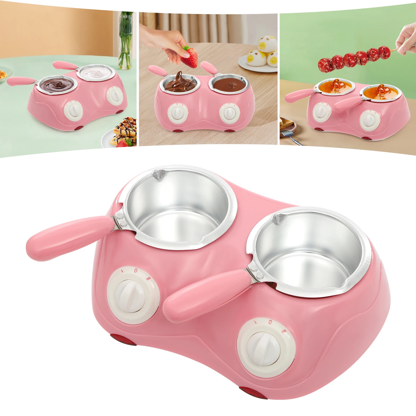 

Pink Chocolate Melting 2 Pot,110V Tabletop 27*19.5*8cm Chocolate Melting Pot with Molds and Forks 2 Gears for Home Kitchens