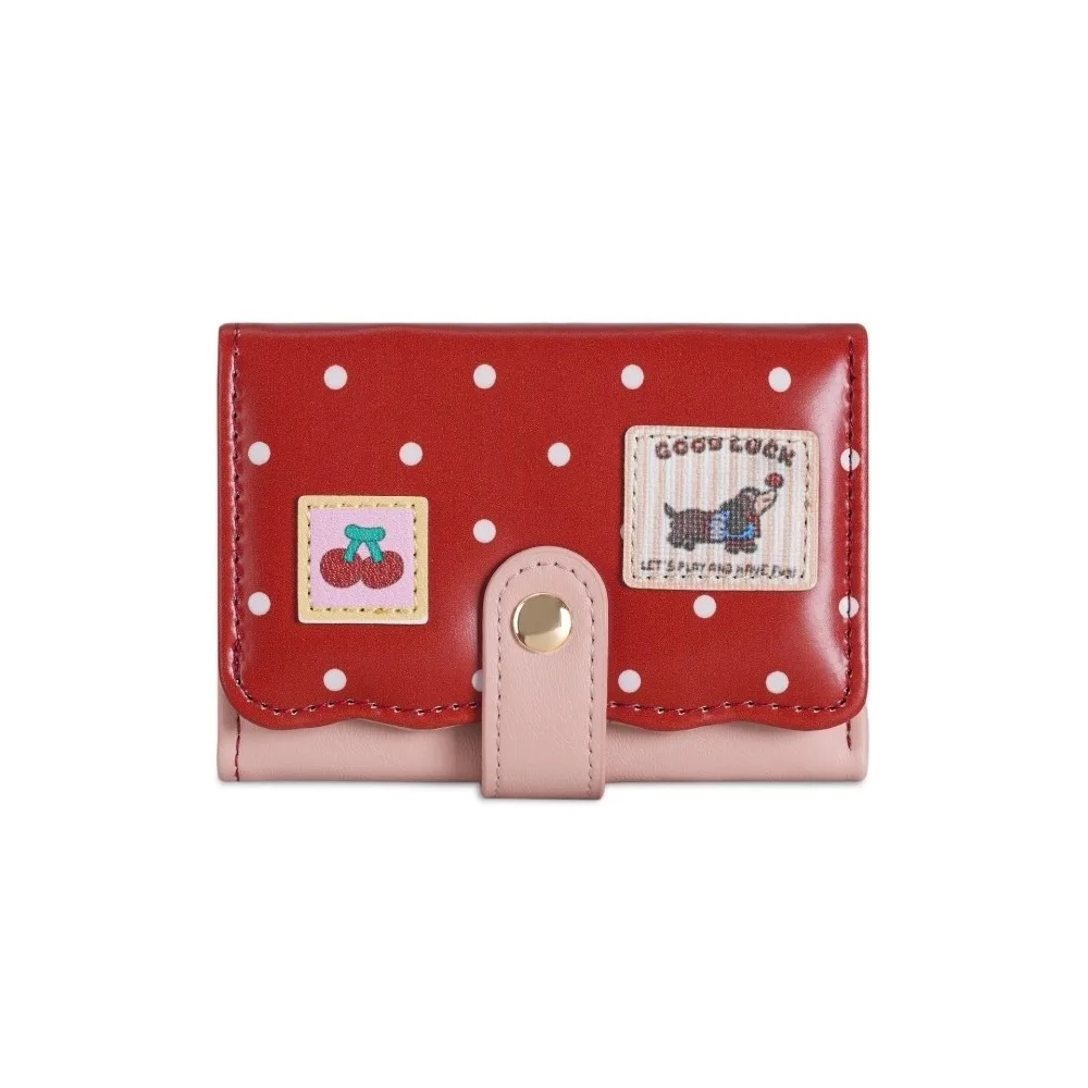 

Stylish Sweet Polka Dot Trifold Wallet Pu Leather Wave Edge Dachshund Card Holder Patchwork Little Dog Coin Purse Daily Use
