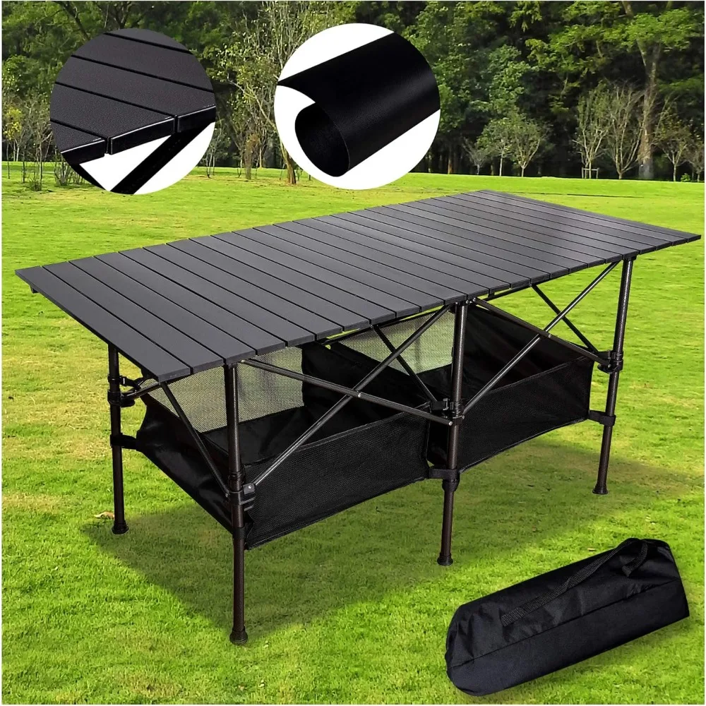 

TOP Aluminum Camping Table,Easy Carry Folding Table with Storage Bag Heavy Duty RV BBQ Cooking Indoor Outdoor (Black XL)