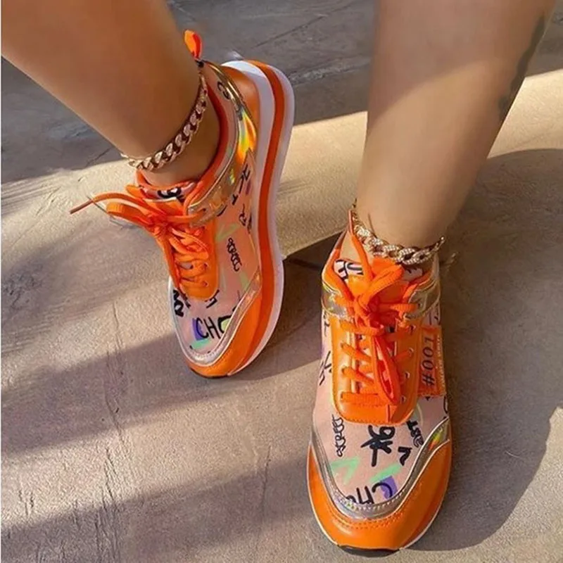 2022 New Simple Running Women's Sneakers Heightened Thick Bottom Spring Women's Casual Shoes Orange Plus Size 43 Women's Shoes