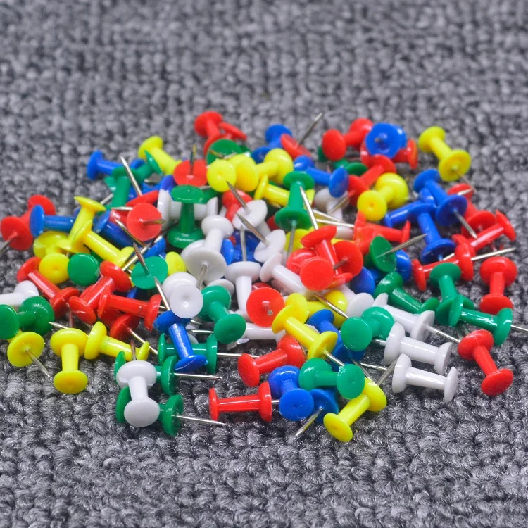 200pcs  multicoloured Plastic push pins office binding Cork Board Safety Colored pin big head needle pins