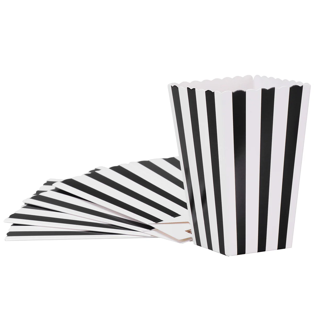 24pcs Popcorn Boxes Holder Containers Cartons Paper Bags Stripe Box for Movie Theater Dessert Tables Wedding Favors (Black) Cup