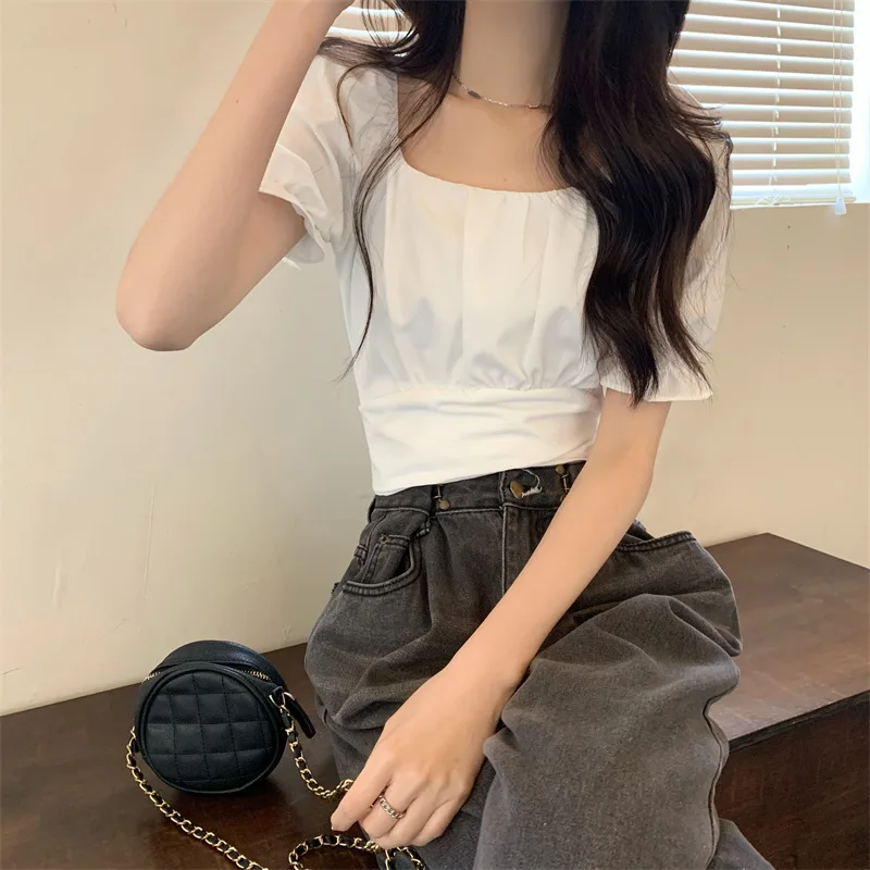 2024 Spring and Summer New Short Blouse Back Bow Tie Short-sleeved Shirt Casual Top Women\'s Clothing кофта Blusas Para Mujer블라우스