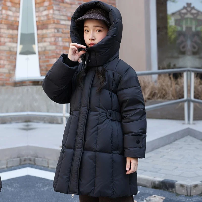 

OLEKID 2025 korean Girls Winter Jacket Coat Hooded Warm Long Elementary student Girl Down Jacket 5-14 Years Kids Girls padding