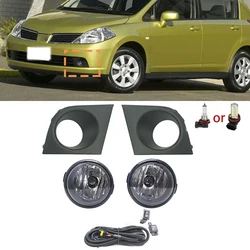 LED Halogen Fog Lights Headlight Fog Light Cover Frame Wiring Grille Harness Switch For Nissan Tiida Latio 2005 2006 2007 2008