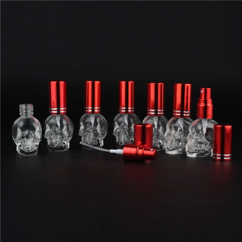 5pcs 8ML 9Colors Mini Travel Unique PersonalitY Skull Shape Empty Glass Perfume Bottle Small Sample Portable Parfume Bottles