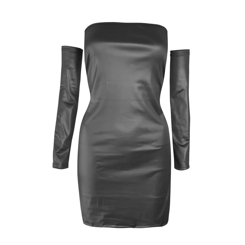 knee length dresses for ladies Rule Breaker Black Faux Leather Short Sleeve Mini Dress