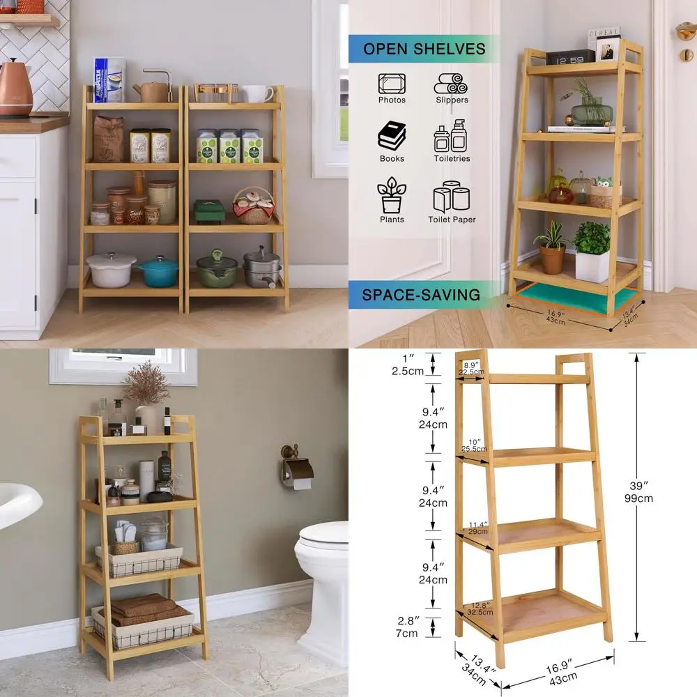 

4-Tier Bamboo Bookshelf, Space-Saving Storage Rack for Home, Bathroom, or Balcony (Natural, 39 H)