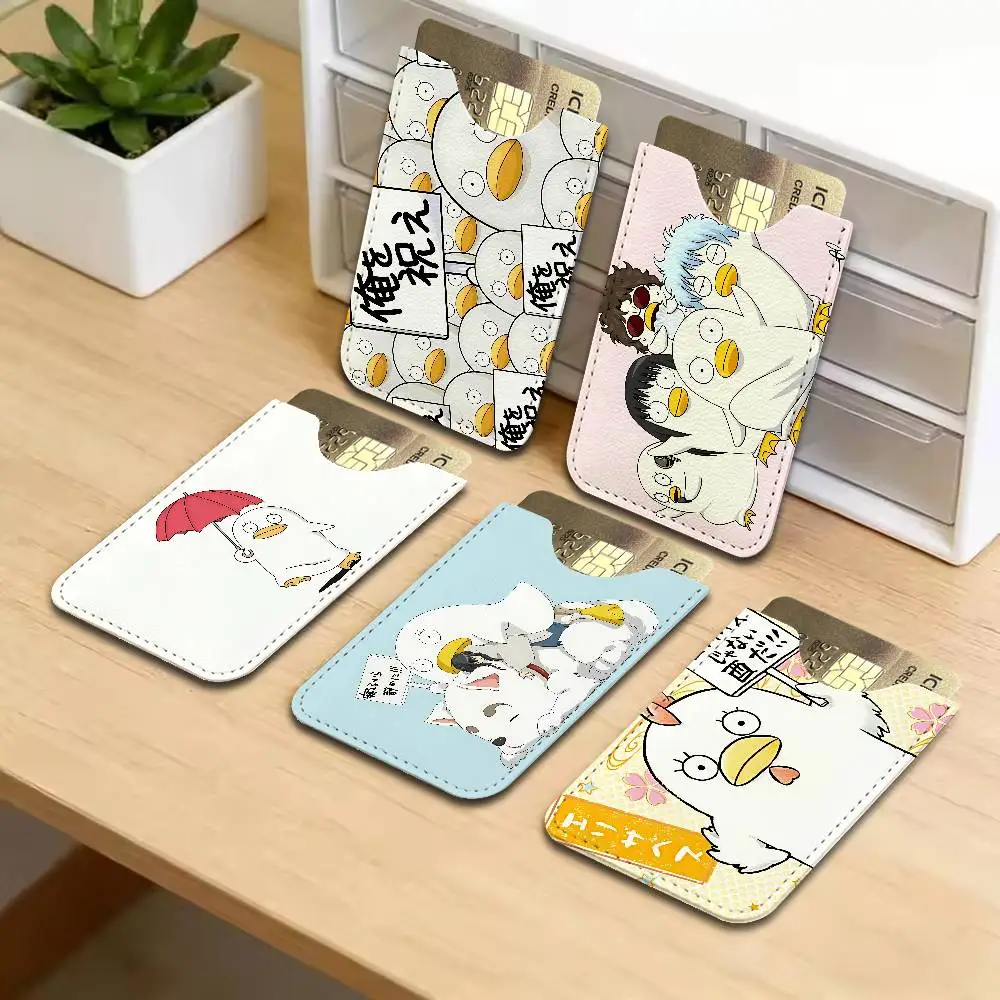 Gintoki Sakata Men Leather Card Case, Minimalist Mini Credit/Bus ID Card Holder, Small Compact for Office Business