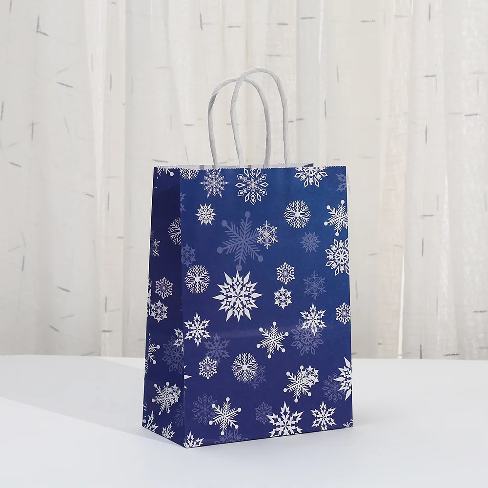 6Pcs Blue Snowflake Snowman Bell Paper Gift Packing Bags  Shopping Bag for 2025 Xmas Navidad Christmas Theme Party Deocr