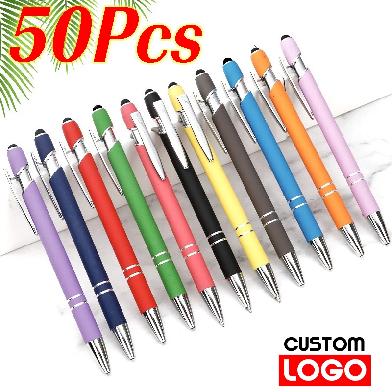 50pcs Custom Logo Advertising Ballpoint Pen Light Metal Touch Screen Pen  Private Customization Pen Text Laser Engraving Pens