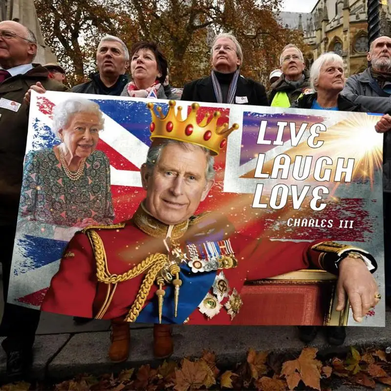 Grands drapeaux de couronnement King Charles III, Union Jack Bunting, Great Britain Feel, British King Charles III, Garden Feel, 5 pi x 3 pi