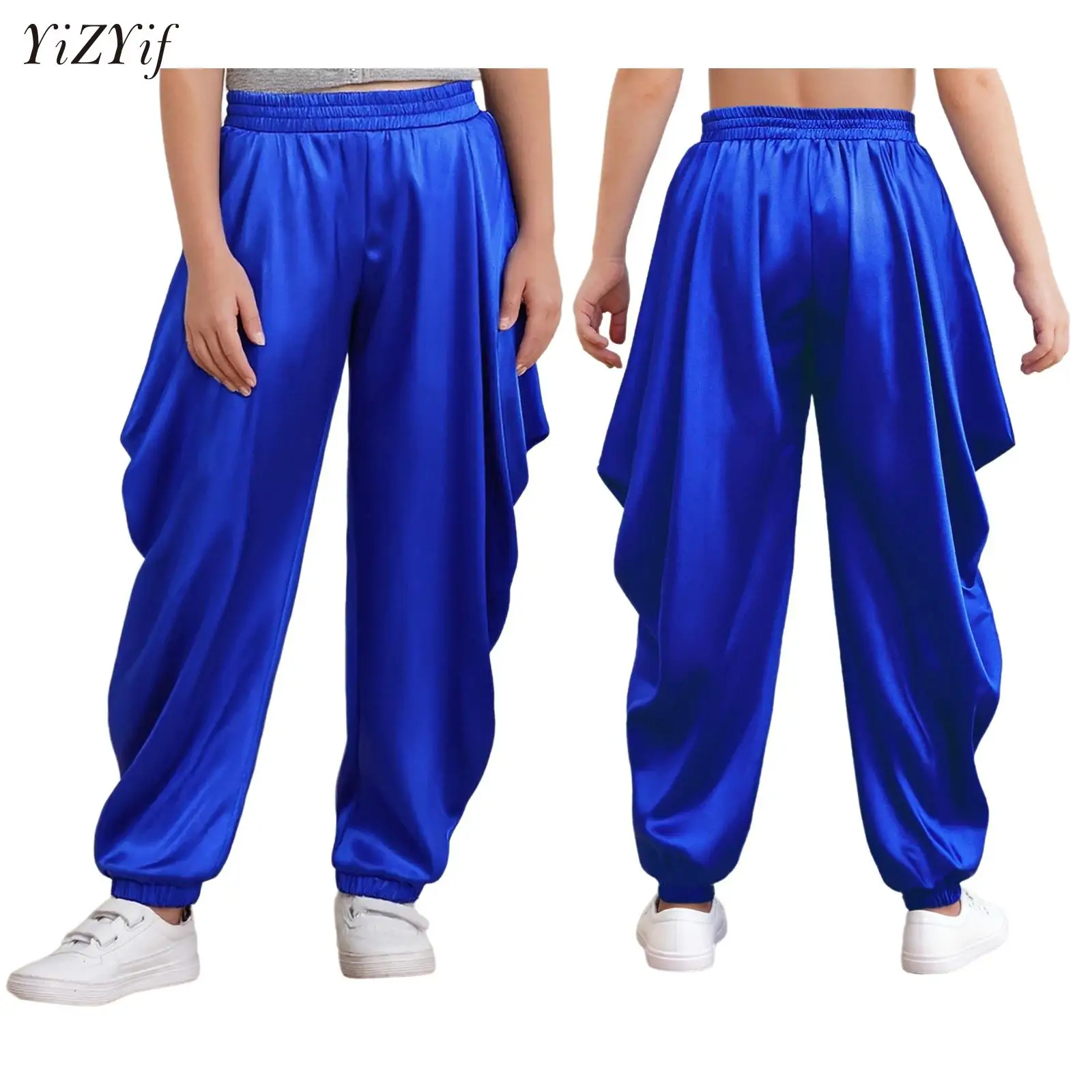 

Boys Satin Dhoti Pants Teens Elastic Waistband Draped Baggy Trousers for Halloween Theme Party Belly Dance Performance Costume