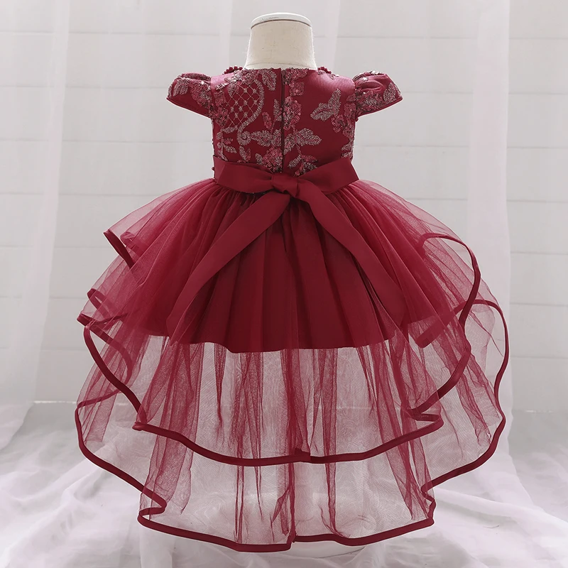 Trailing Ceremony 1 Year Birthday Dress For Baby Girl Clothes Beading Baptism Princess Dress Toddler Girls Party Gown Vestido