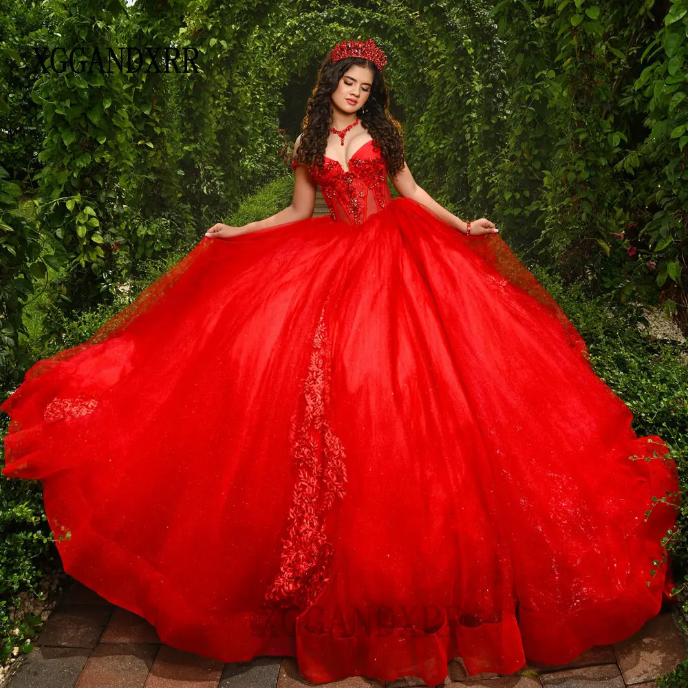 

Customized Red Ball Gown Quinceanera Dresses 2026 Gorgeous Sweetheart Lace Appliques Sweet 16 Dress Vestidos De 15 Quinceañera