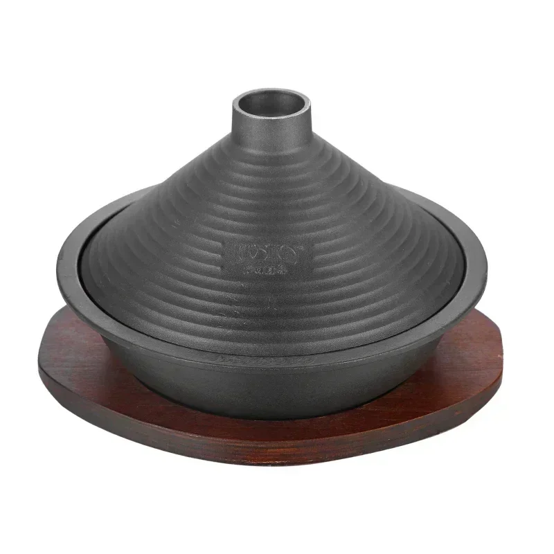 Cast Iron Tagine Pot with Aluminum Alloy Non-Porous Lid High Temperature Gas Stew Pot for Commercial Seafood Cooking