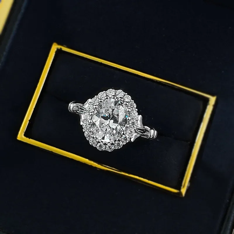 New S925 Silver Handheld Flower 1.5carat Pigeon Egg Ring Luxury Fashion Daily Style Jewelry