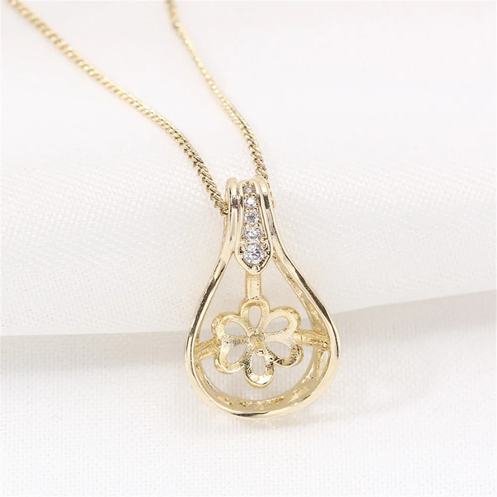 

Domestic 14k Plated Pearl Necklace Hollow Pendant Zircon Pendant DIY Accessories Female