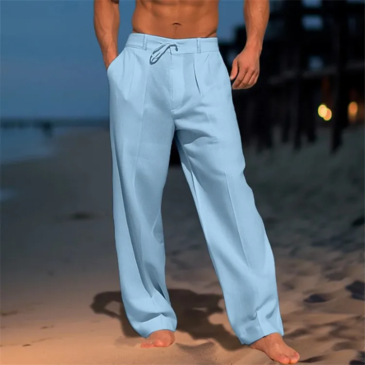 

New fashion trend men's linen trousers summer beach shorts front comfortable breathable casual loose daily vacation basic style
