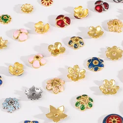 20pcs/Lot Enamel Flower Bead Caps For Jewelry Making Supplies Ethnic Vintage Accessories DIY Bracelets Anklet Bohemian Materials