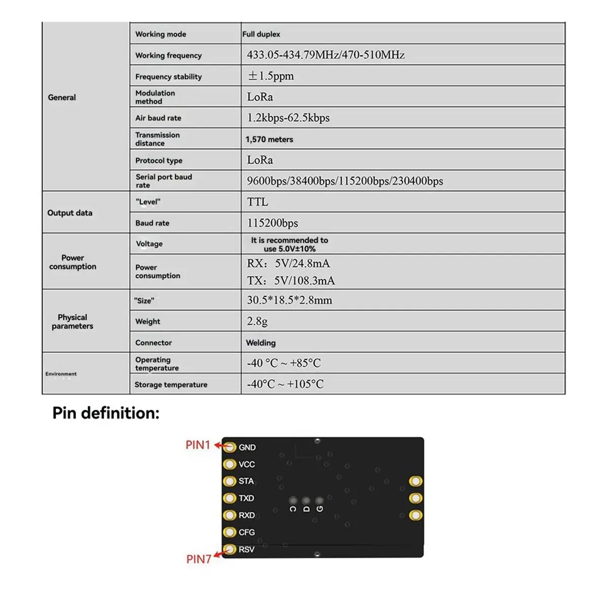 Punctual- BG-148 LoRa Module 433MHz Two-Way Data Transmission Module LoRa Spread Spectrum Module DTU for FPV Flight Controllers