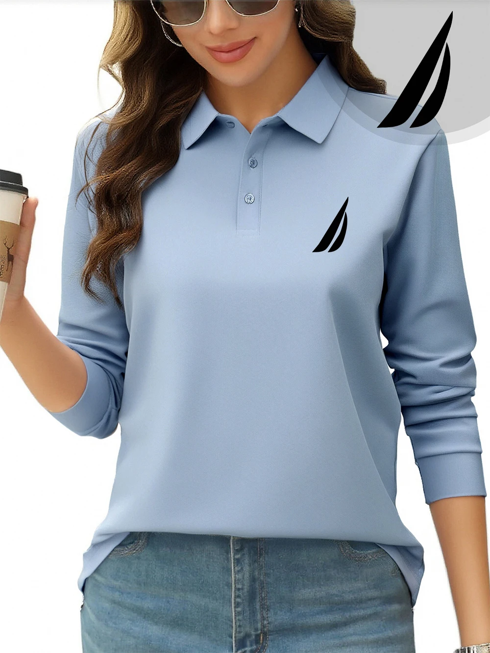 

Рубашки поло с простыми линиями и принтом, женские спортивные футболки с длинными рукавами, осенние дышащие топы с лацканами, повседневная базовая женская одежда