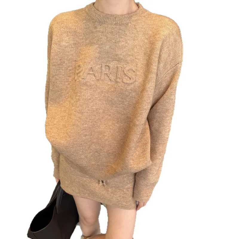 

2026 spring/autumn fashion casual set - letter embossed long sleeve pullover sweater