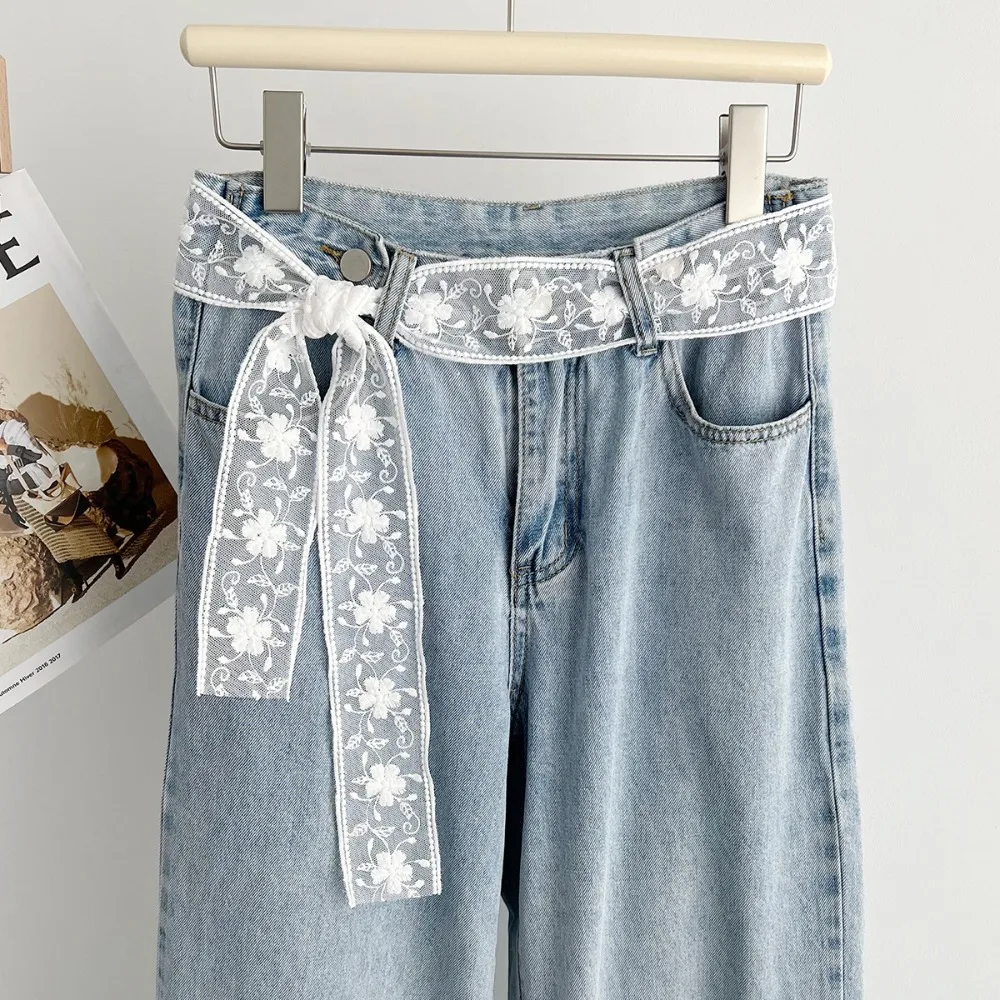 

Unique Sweet Lace Waistband Long Bow Gauze Waist Belt Tie Up Thin Dress Jeans Belt Summer