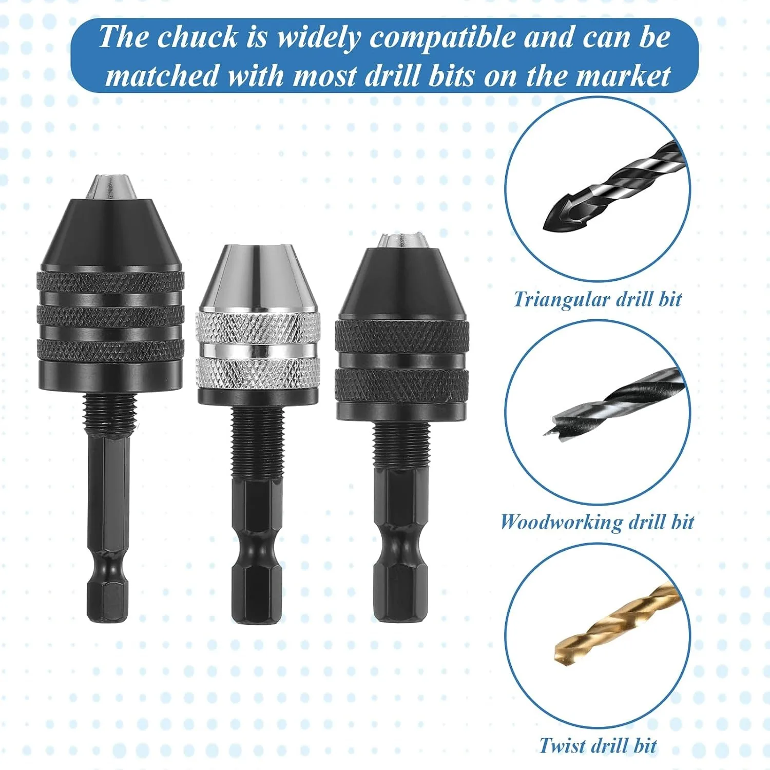 3PCS Drill Bit Adapter 1/4 Hex Shank Keyless Drill Chuck Adapter Small Drills Chuck Extension for Impact Driver Quick Connect view 5