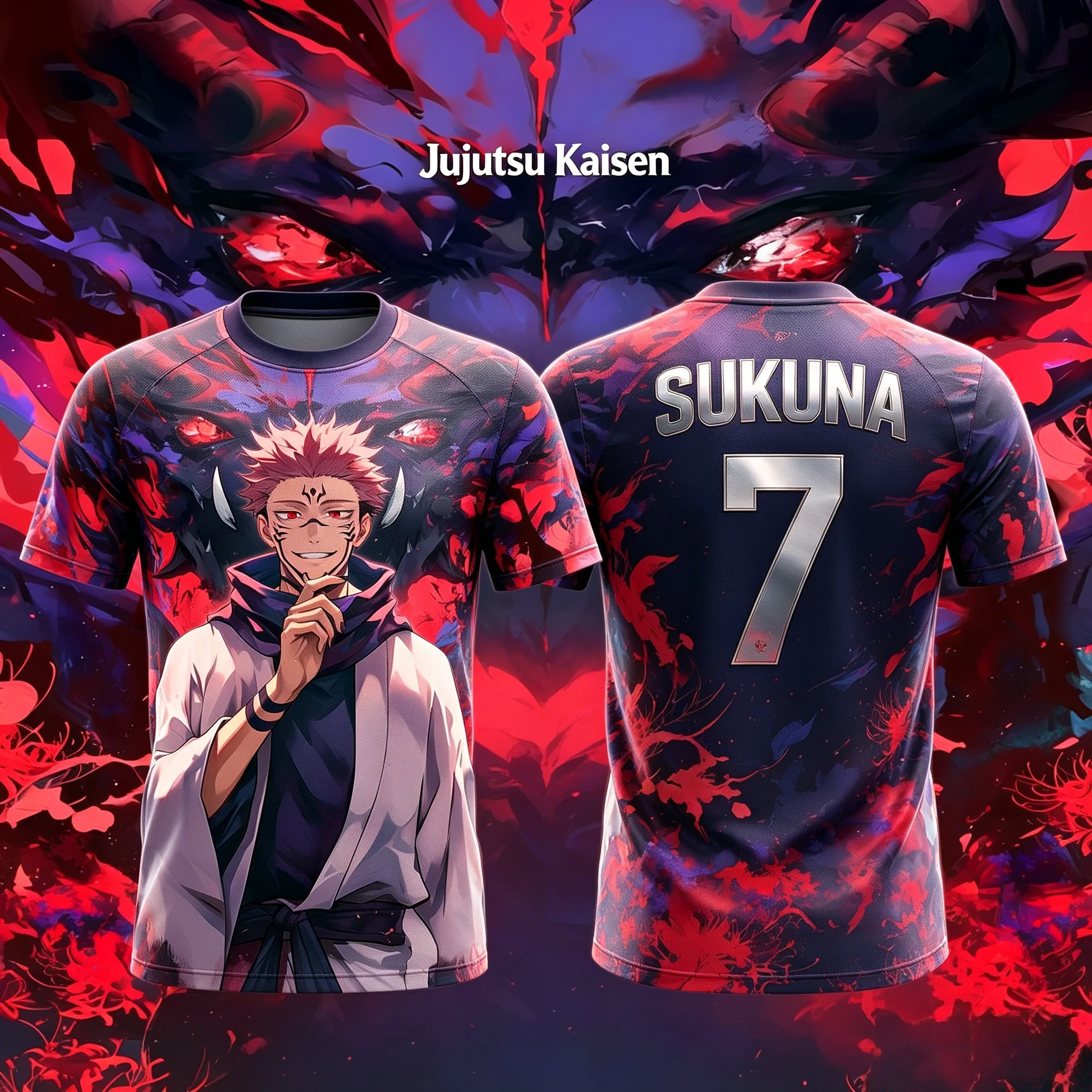 2026 Summer Jujutsu Kaisen Sukuna Demon Eye 3D Print Sports Jersey Oversized Anime Fan Tee