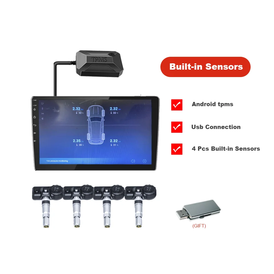 Intelligente Android-Navigation, spezielles, im Auto montiertes USB-Reifendruckkontrollsystem, TPMS-Reifendruck- und Temperaturerkennung – Detail 14