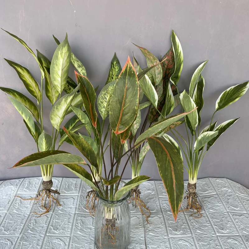 Plastic Artificial Plantain Leaves with Roots Fake Flowers Potted Plants Without Pots Simulated Green Plant Wedding Decoration