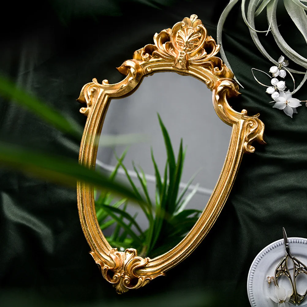 

Retro Embossed Wall Hanging Mirror European Style Decorative Wall Mounted Makeup Vanity Mirror for Bathroom Bedroom Living Room