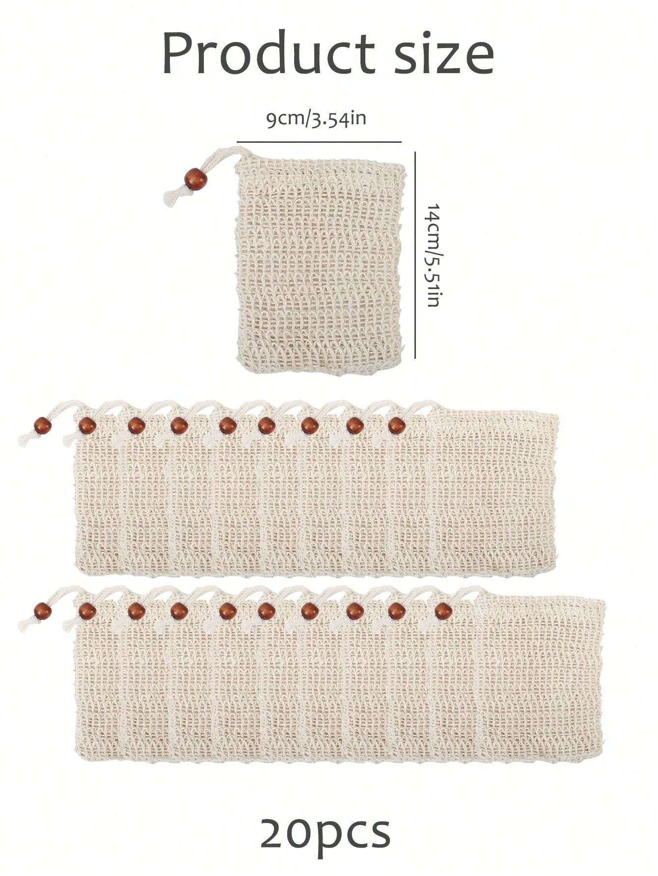20 قطعة من كيس تقشير الصابون، كيس صابون رامي طبيعي، كيس صابون شبكي مصنوع يدويًا مع رباط للحمام والدش