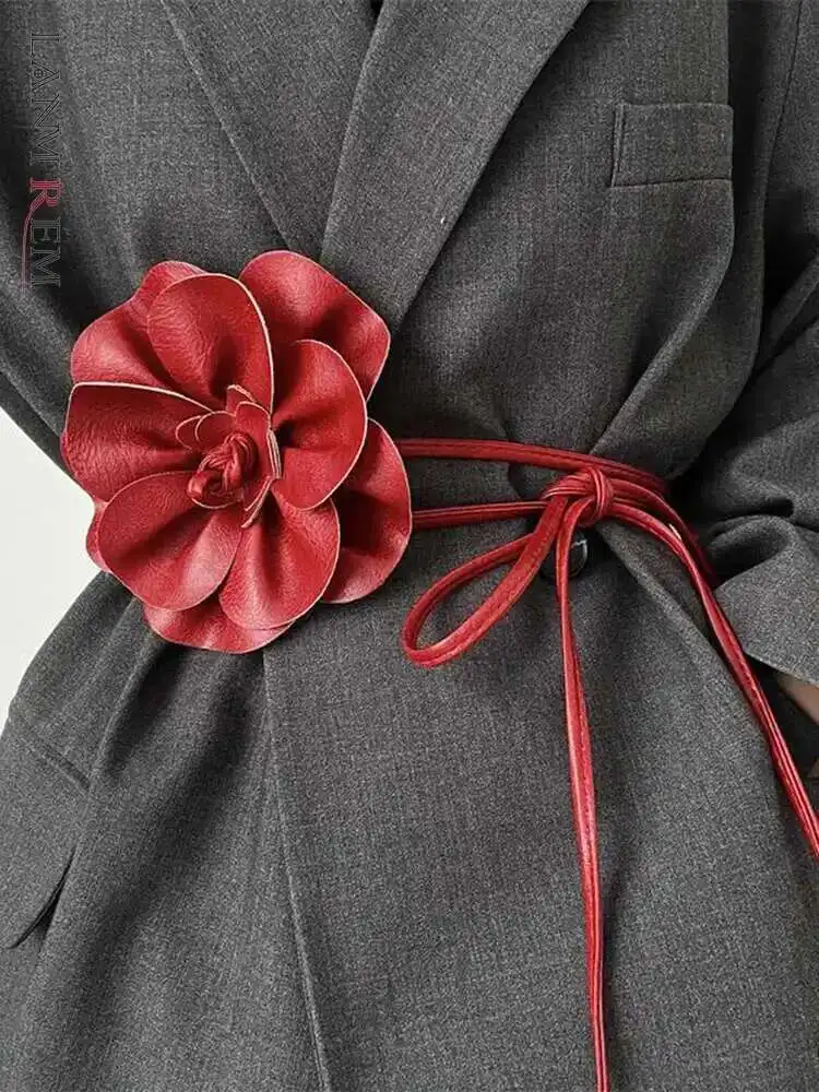 Lanmrem-Ceinture en cuir PU fleurs 3D pour femme, style chic, polyvalent, soirée, dame élégante, mode, nouveau, 2025, Environnement 5G646