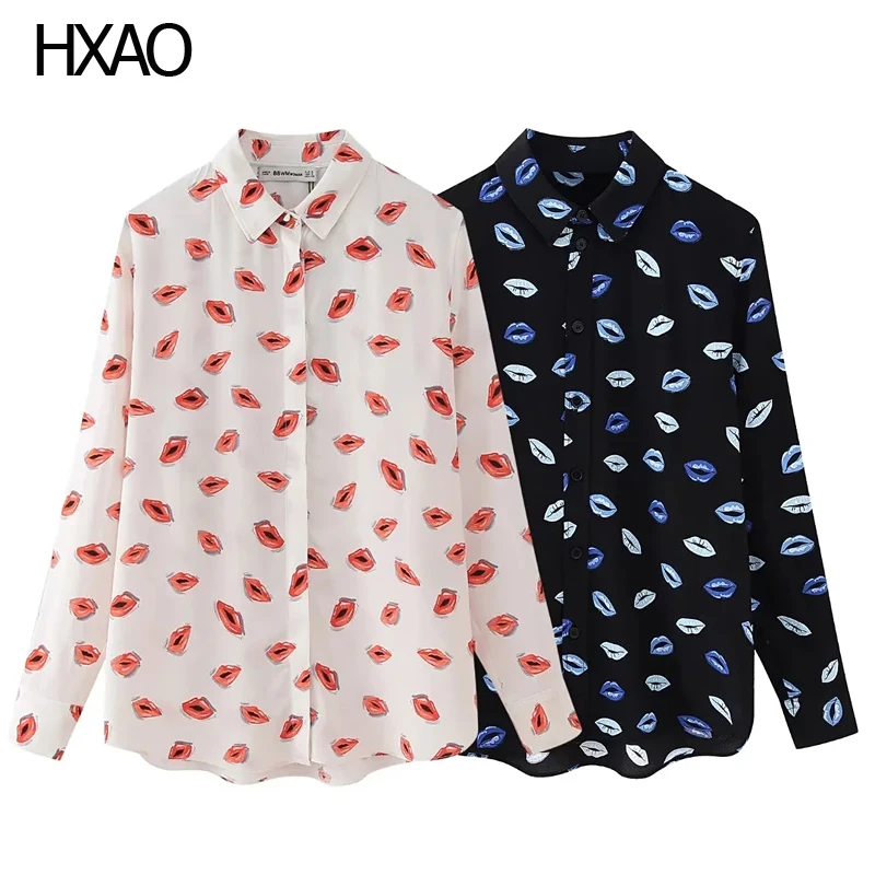 

HXAO Print Shirts Blouses Women Summer Tops Elegant Blouses Woman 2024 Long Sleeve Shirt Tops Female Shirt Stylish Ladies Tops