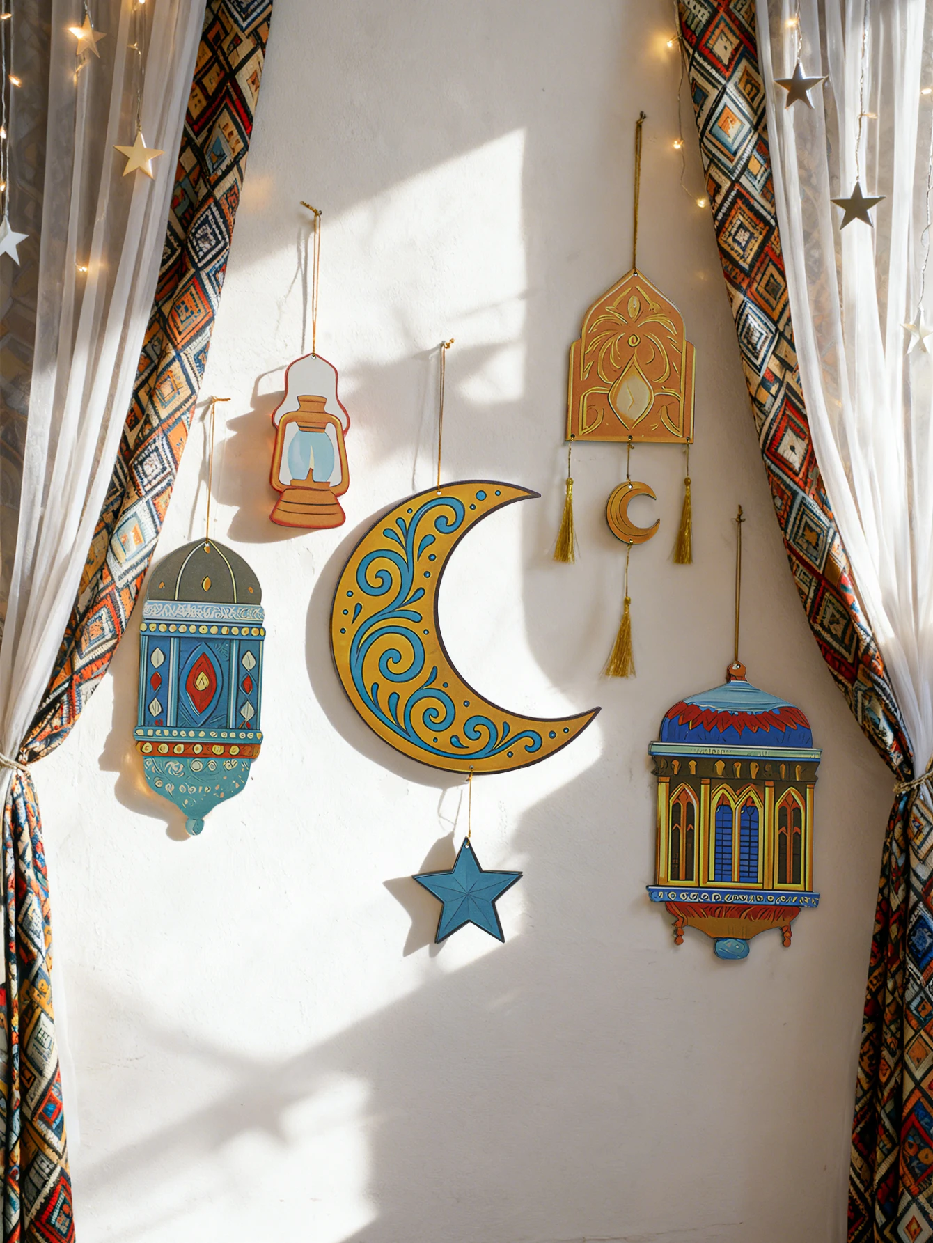 Islamische Ramadan Wanddekoration Mond Stern Laterne Quaste Ornament für Eid Mubarak Kareem Muslim Festival Home Hängende Dekoration Geschenk