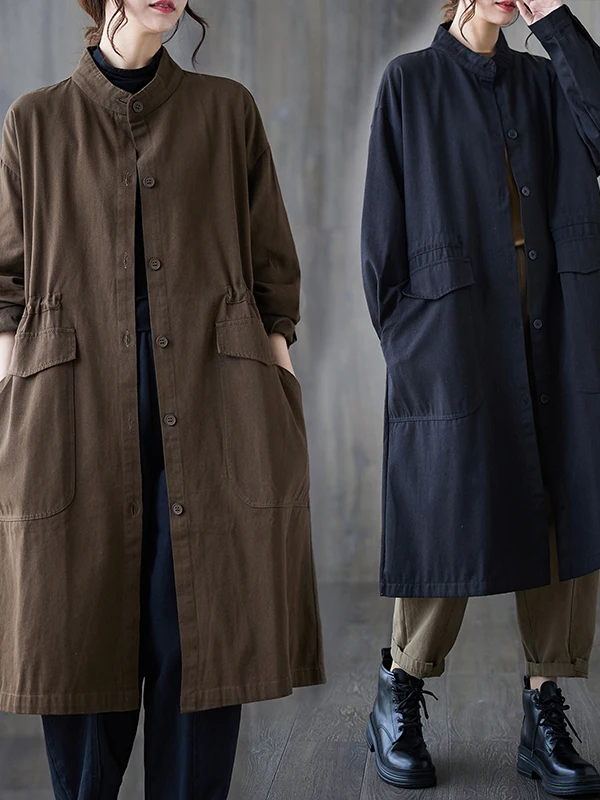 

Authentic Autumn Winter Long Sve round Ne Single Button Open Cardigan Jaet Simple Casual Sle Lady Commute Loose Fit